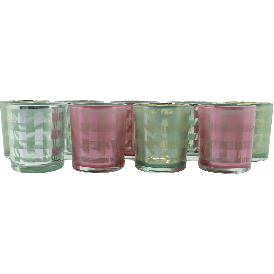 9 Barware Cocktail Glasses in Multi Colors "Plaid" Pattern (1 of 15)