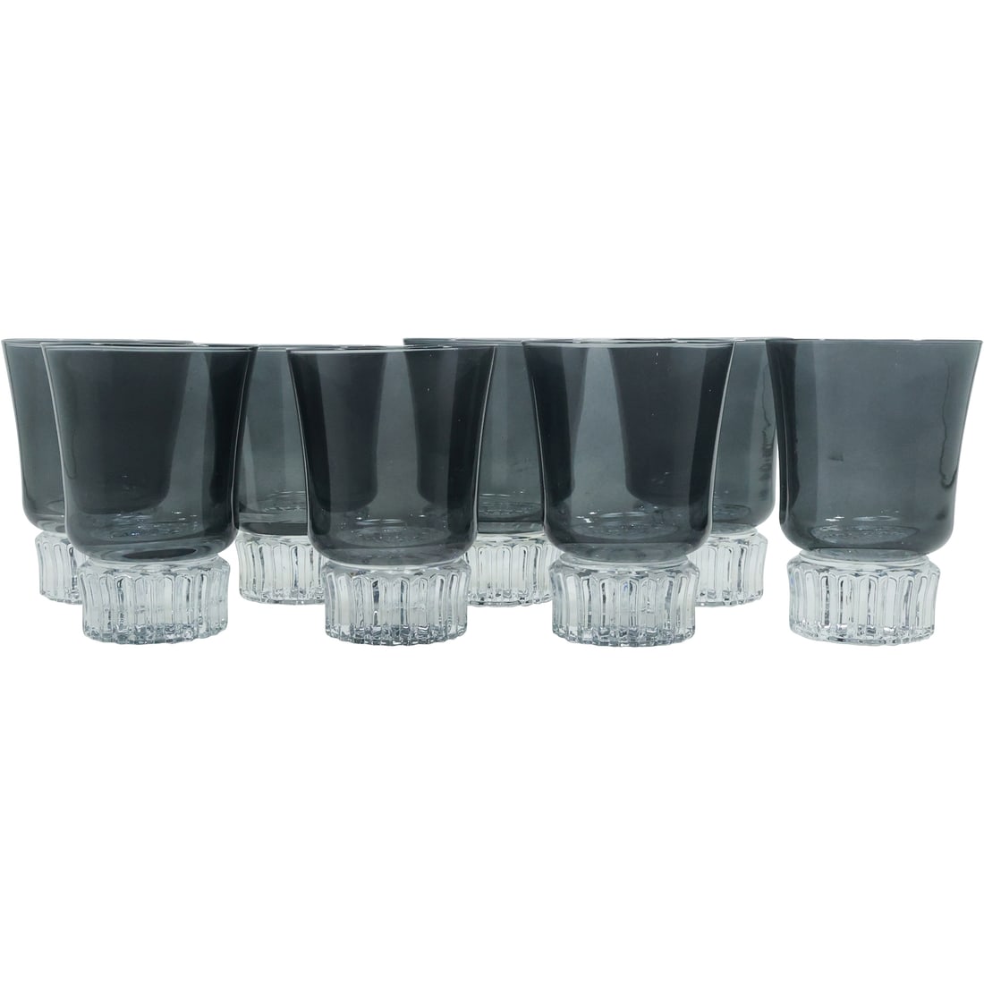 Set 8 Smoked Glass and Crystal Base Liquor Glasses Barware (1 of 16)