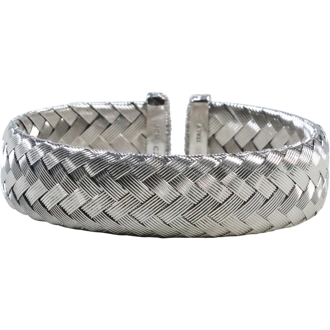 JCM CZ .925 Sterling Silver Italy Braided Cuff Bracelet with CZ Bands on Ends (1 of 18)