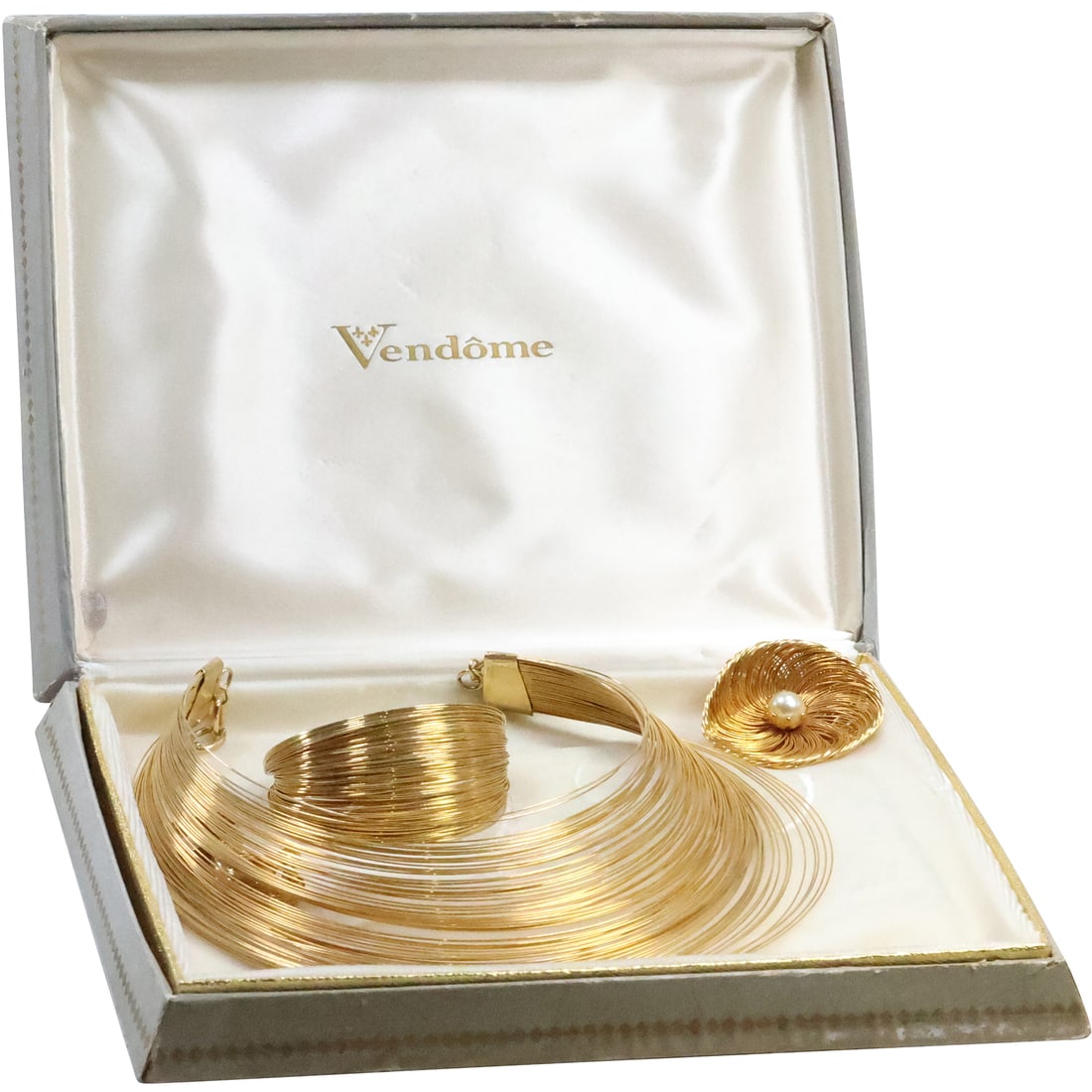 Vendome 5-Piece Multi Strand Wire Set: Necklace, Earrings, Cuff Bracelet, Pin in Original Box (1 of 20)