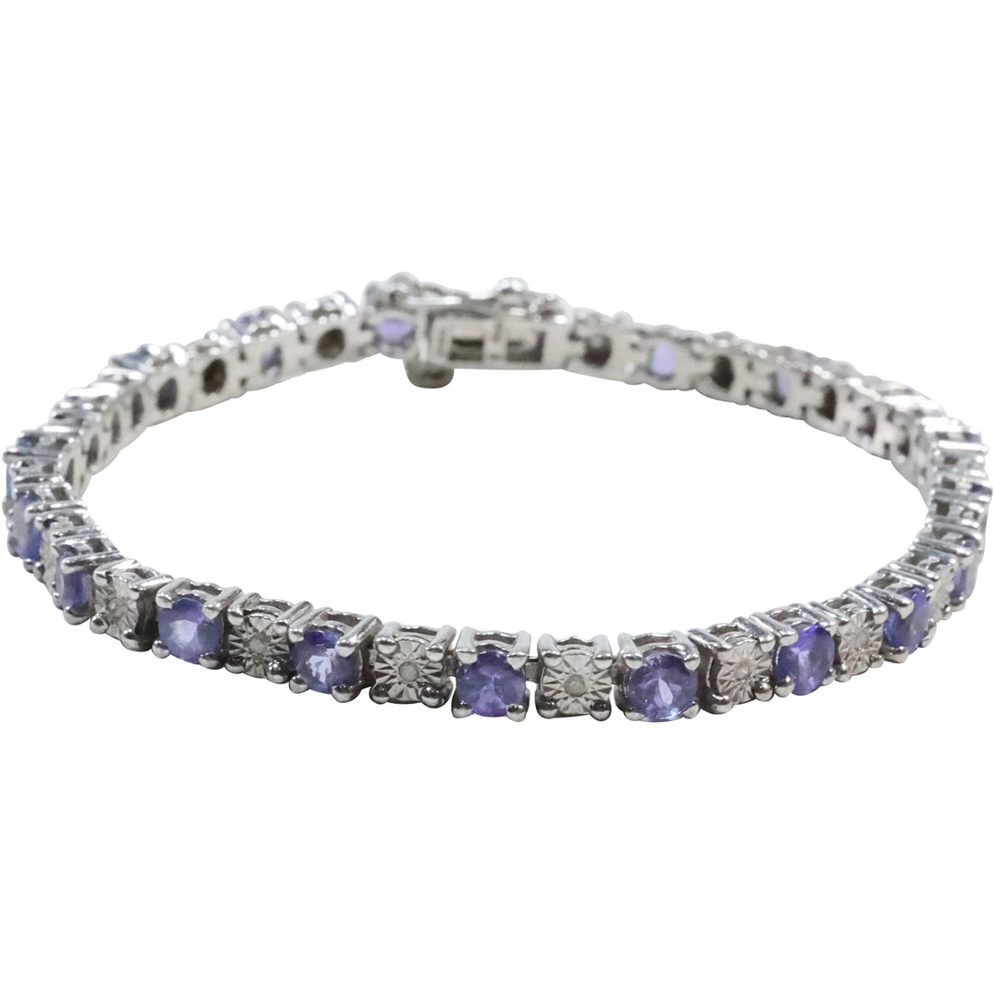 Sterling Silver with Tanzanite and Diamonds Tennis Bracelet 7 3/4 in. x 1/4 in. (1 of 14)