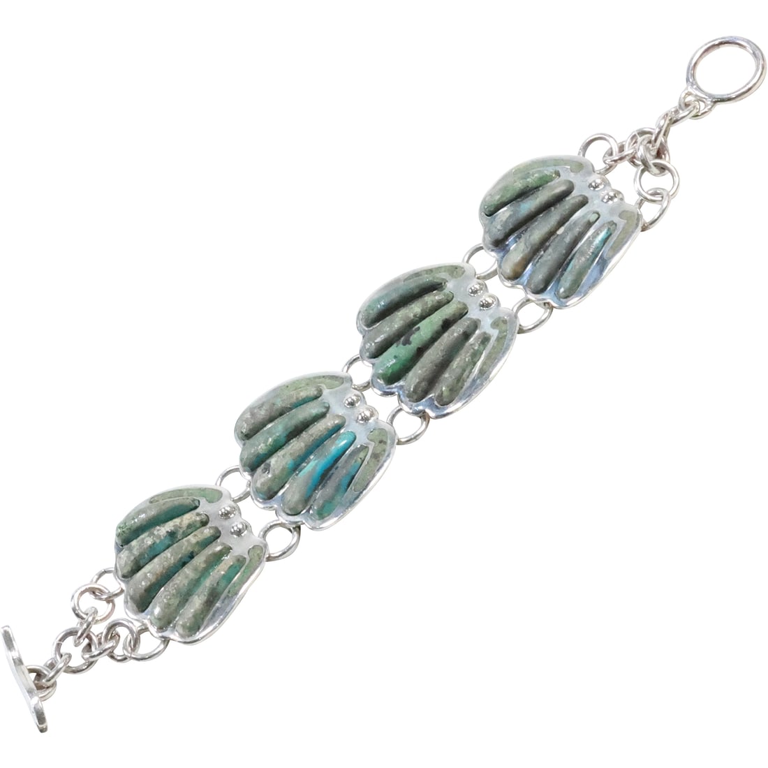 Manuel  Porcayo of Taxco Mexico .925 Sterling Silver HOB Sterling and Turquoise 4-Shell Panels (1 of 17)