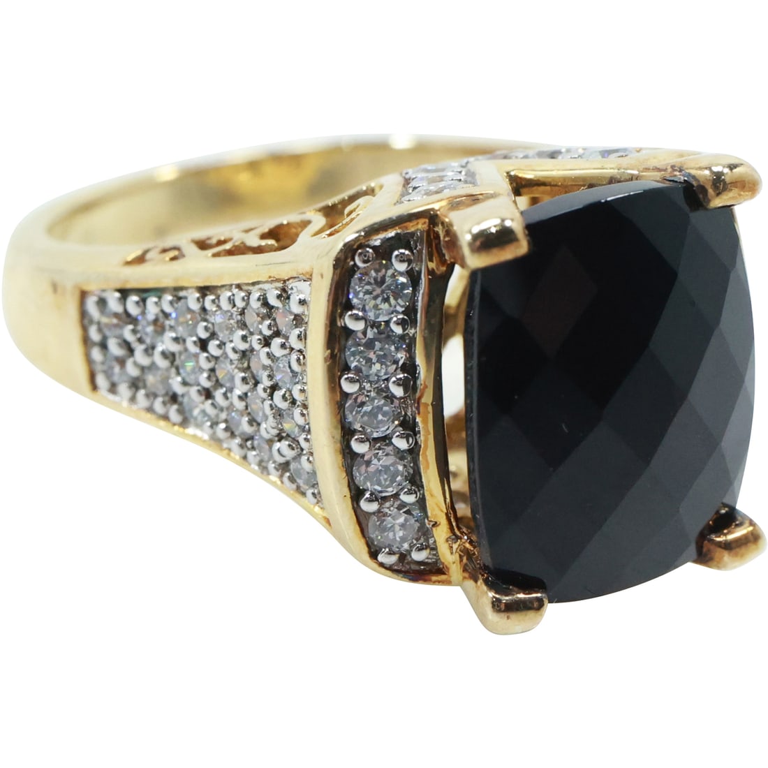 .925 Sterling Silver UTC Faceted Black Onyx with CZ Cocktail Ring size 8 , 7/8 in. x 1/2 in.: .925 Sterling Silver UTC Faceted Black Onyx with CZ Cocktail Ring size 8 , 7/8 in. x 1/2 in.