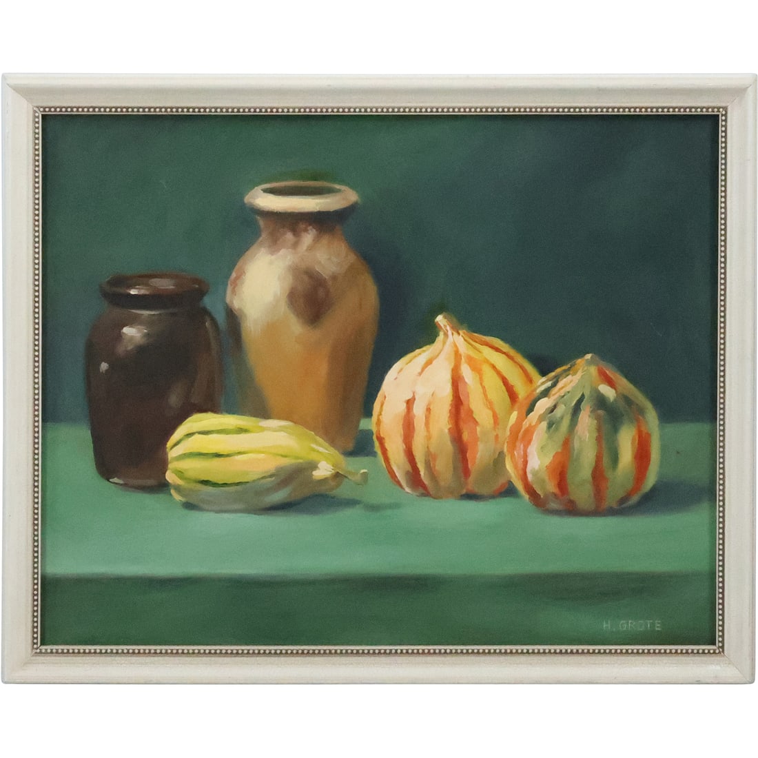 Harold Grote, American, Oil on Board Painting Still Life with Garden Vegetables & 2 Stoneware Vessel (1 of 20)