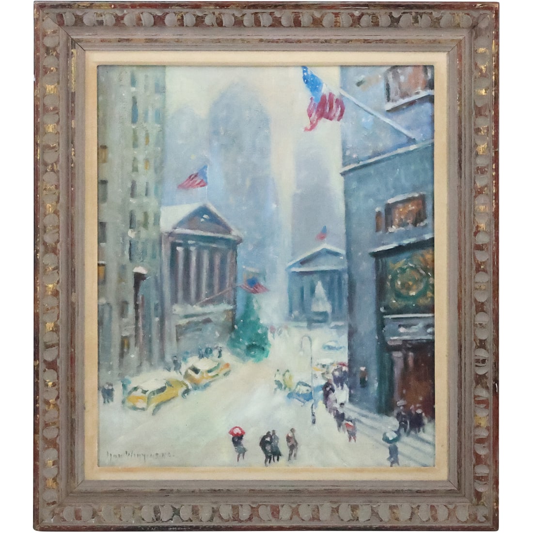 Guy Wiggins; Important American Oil Christmastime - Broad Street Signed (1 of 20)