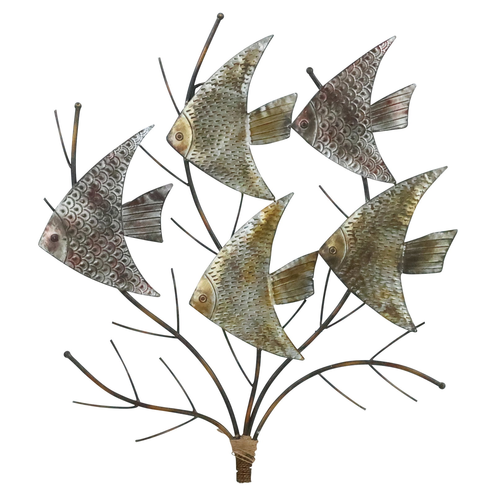 Metal Wall Hanging "School of Fish" in Original Patina: Metal Wall Hanging "School of Fish" in Original Patina. size: