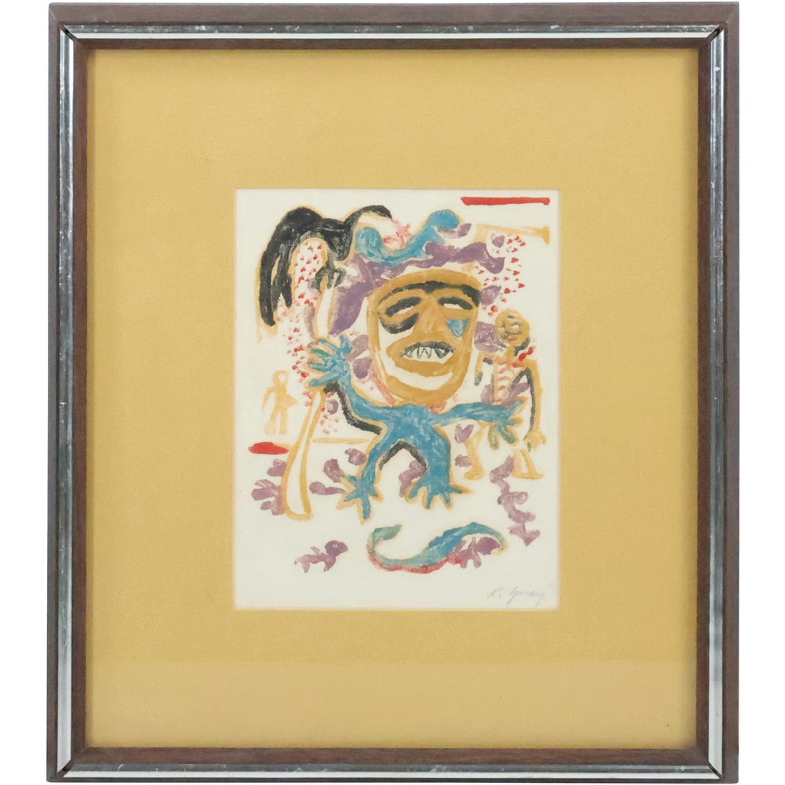 Pencil Signed R Gray, Mixed Media Abstract Mask Celebration, Framed (1 of 20)