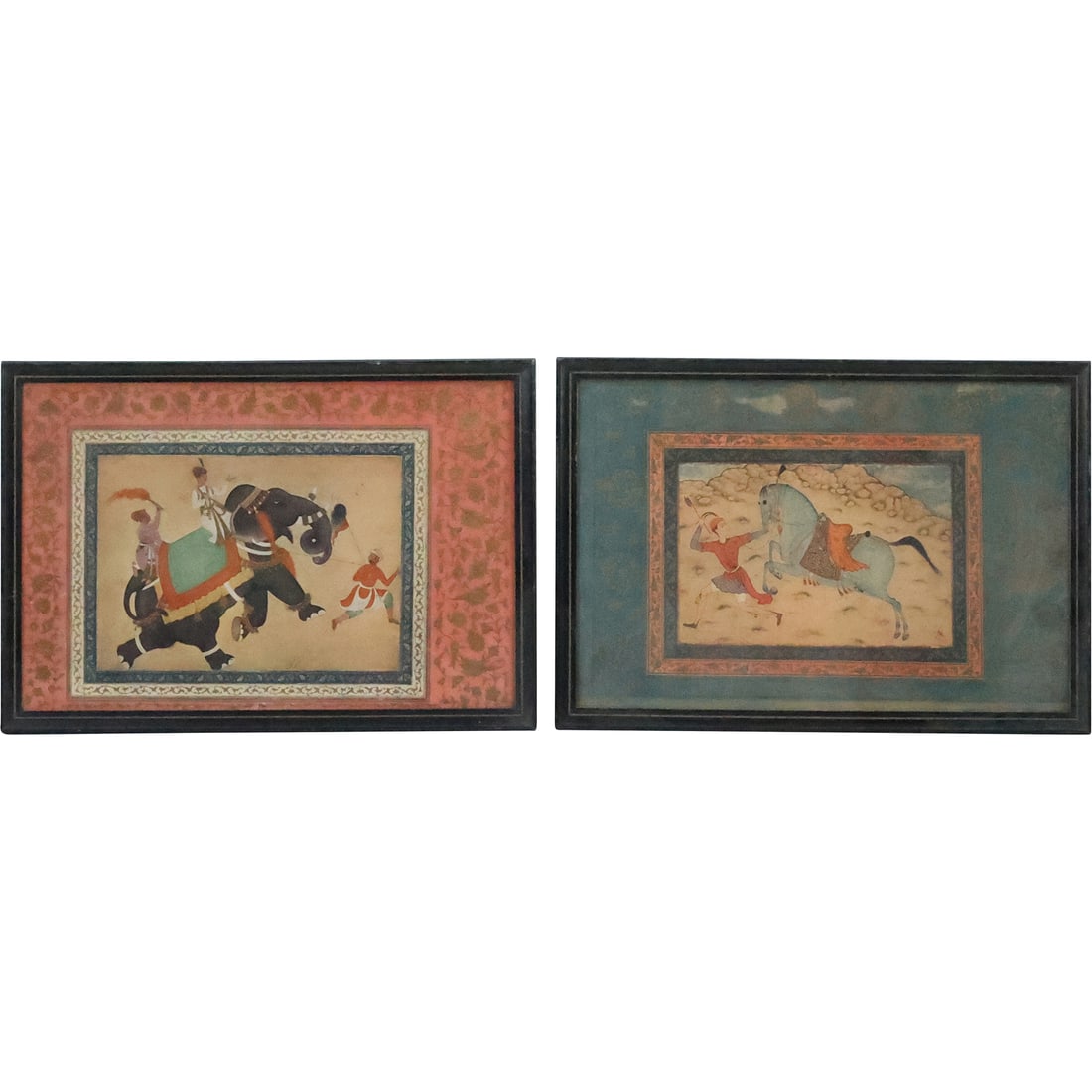 2 Vintage Lithographs Mughal "Prince Riding Elephant" & "Royal Horse and Runner" (1 of 19)
