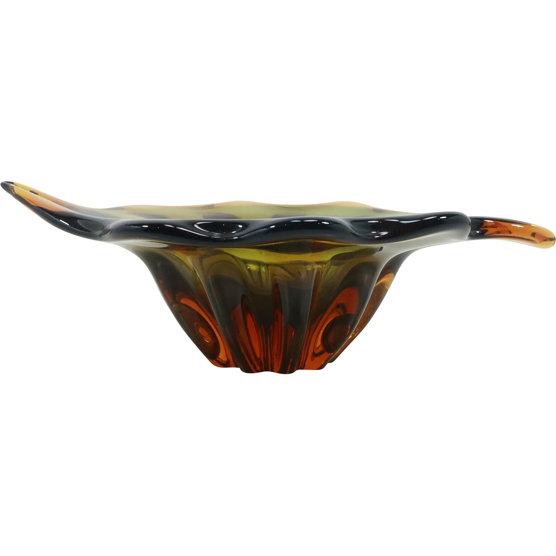 Bohemia Czech Republic Amber Art Glass Bowl 11.5 inches diameter: Bohemia Czech Republic Amber Art Glass Bowl 11.5 inches diameter. size: 4 in. x 11.5 in.