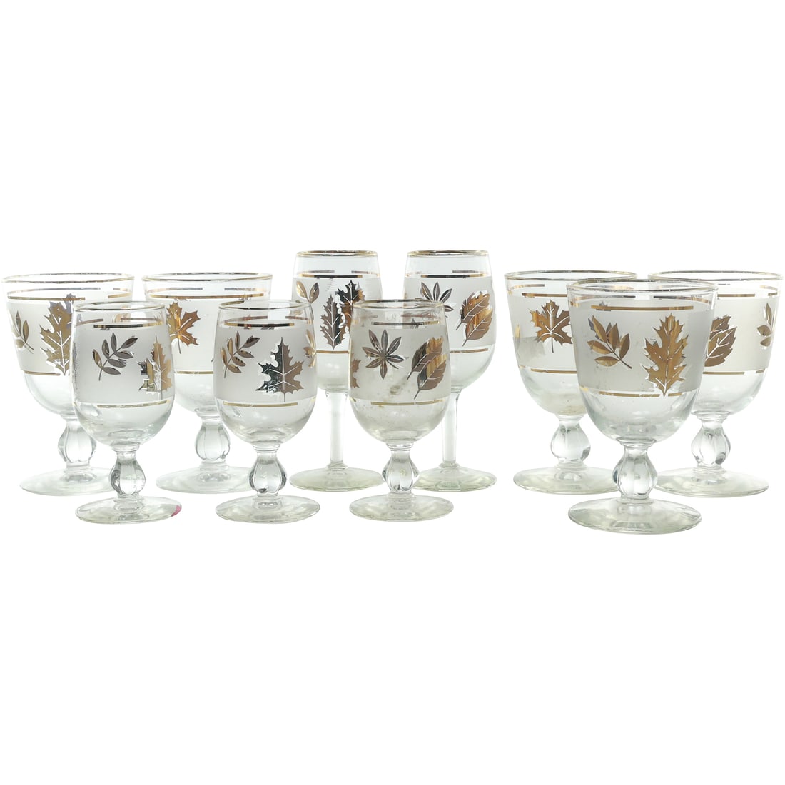 10 LIBBEY Gold Foliage Cocktail Glasses in 3 different sizes Barware: 10 LIBBEY Gold Foliage Cocktail Glasses in 3 different sizes Barware. size: 5.5x3.5 (5x wide), 6x2.5 (2x taller), 5x2.5 (3x shorter)