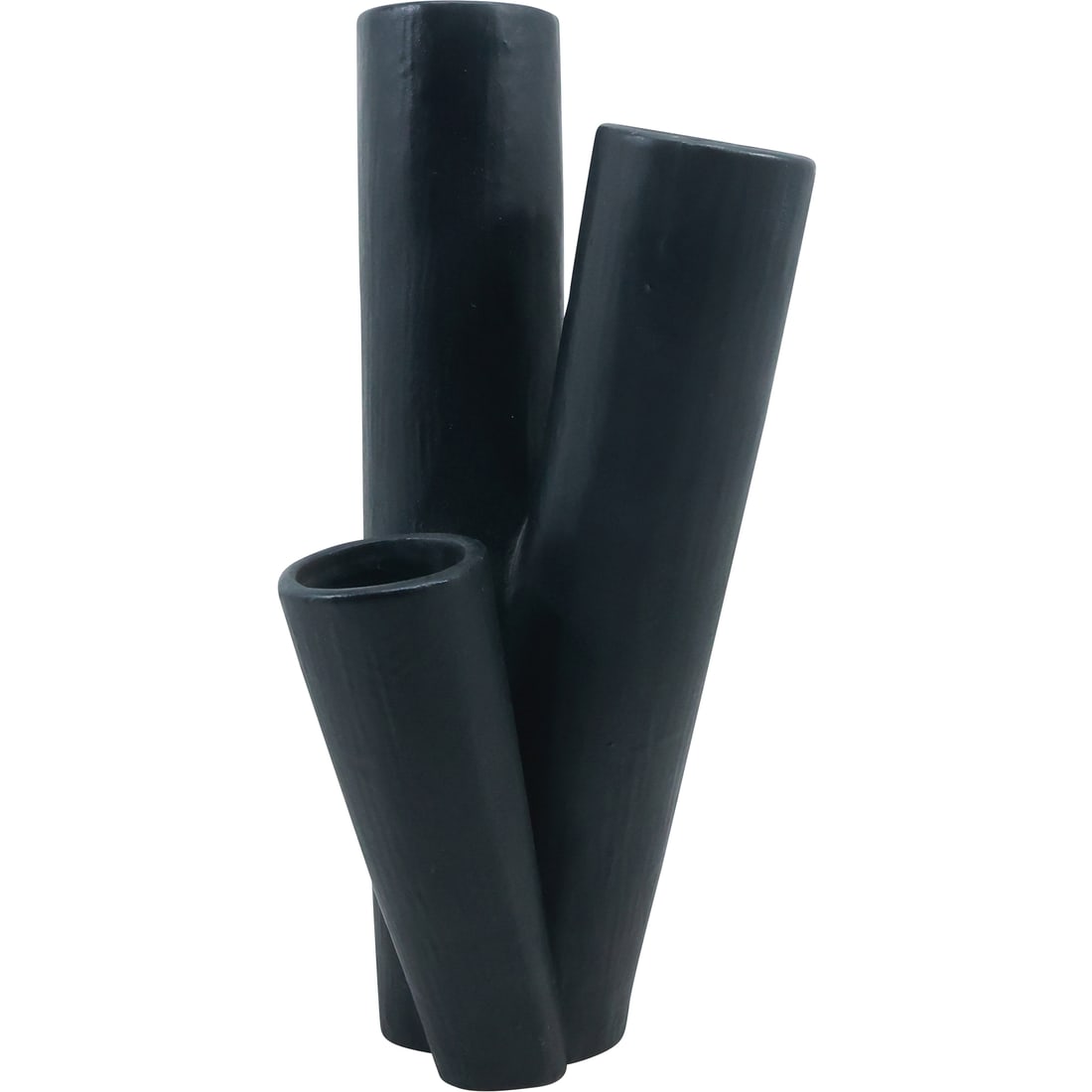 Black Glazed Ceramic Triple Cylindrical Vase Mid-Century Modern 10.75 in. height x 5 in. wide (1 of 13)