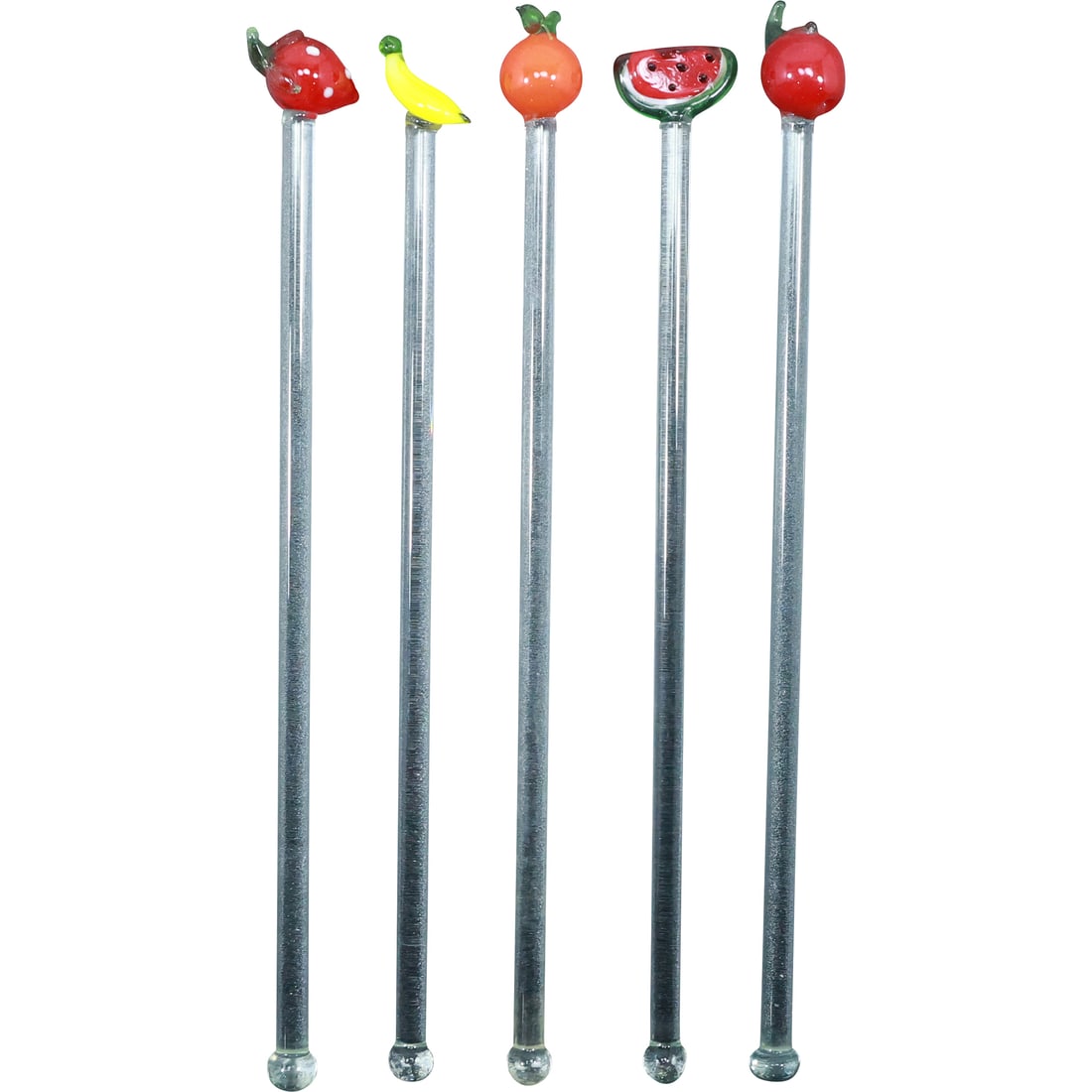 5 Assorted Vintage Glass Cocktail Stirrers FRUITS Tops 8.25 in. height (1 of 15)