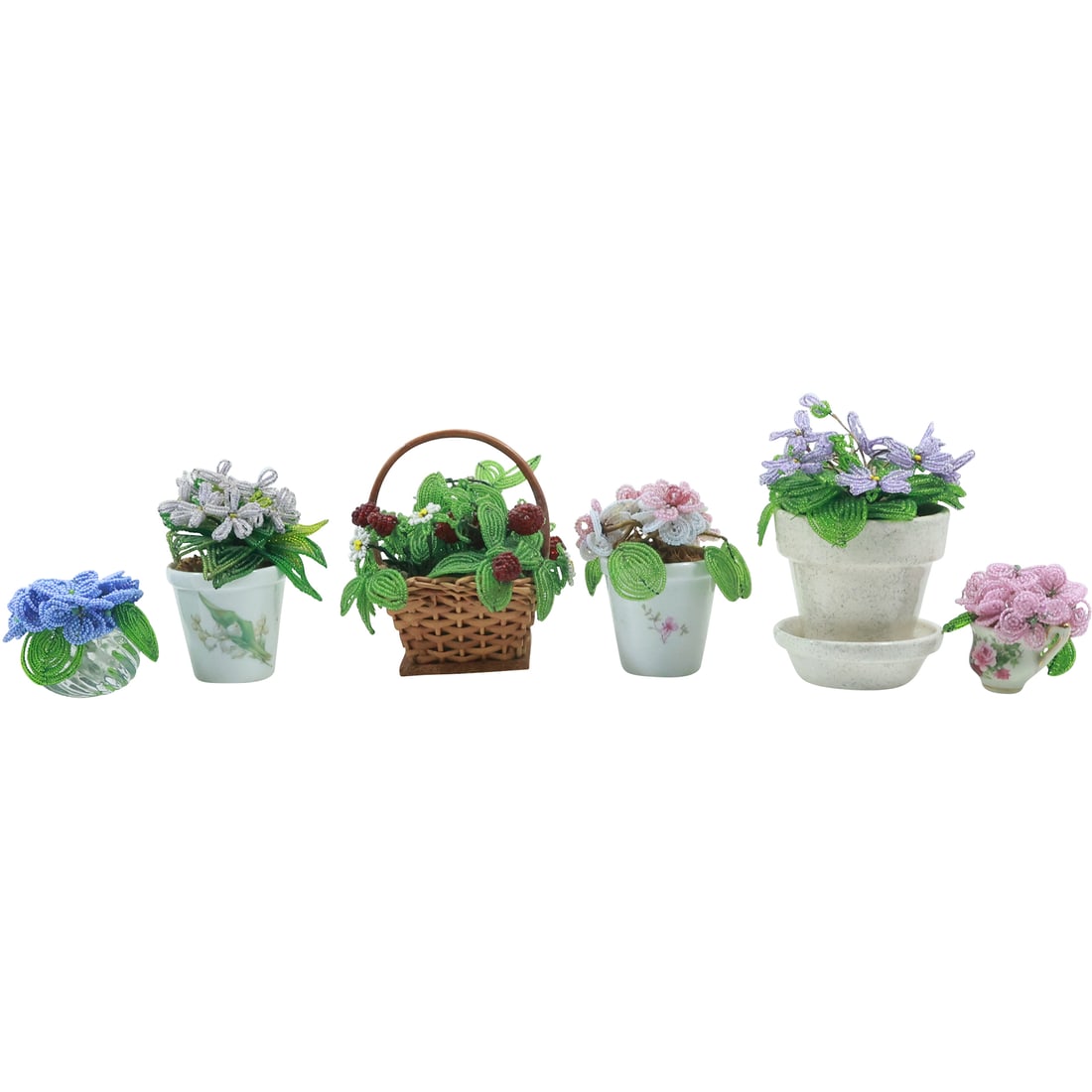 6 Assorted "Beads" Flowers in Plant Pots Miniature 2.75 in. height to 5 in. height (1 of 20)