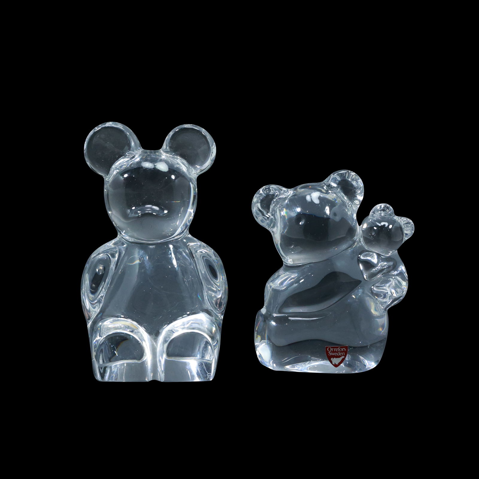 2 ORREFORS Sweden Crystal Glass Bear Figure Sculptures, Signed, Original Label (1 of 20)