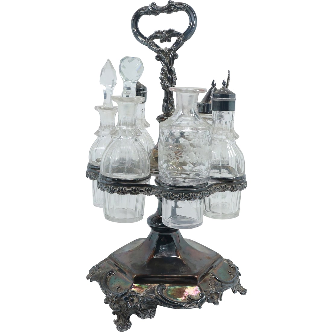 Victorian Silver Plate Castor Set with Glass Bottles (1 of 20)