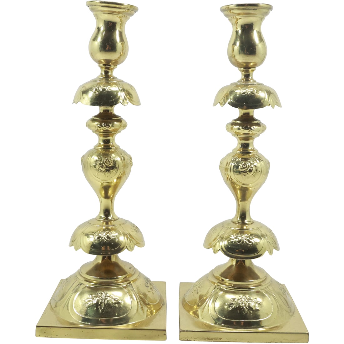 Pair Brass Eastern European Shabbat Candlesticks Judaica , Repousse Fruits & Flowers (1 of 20)