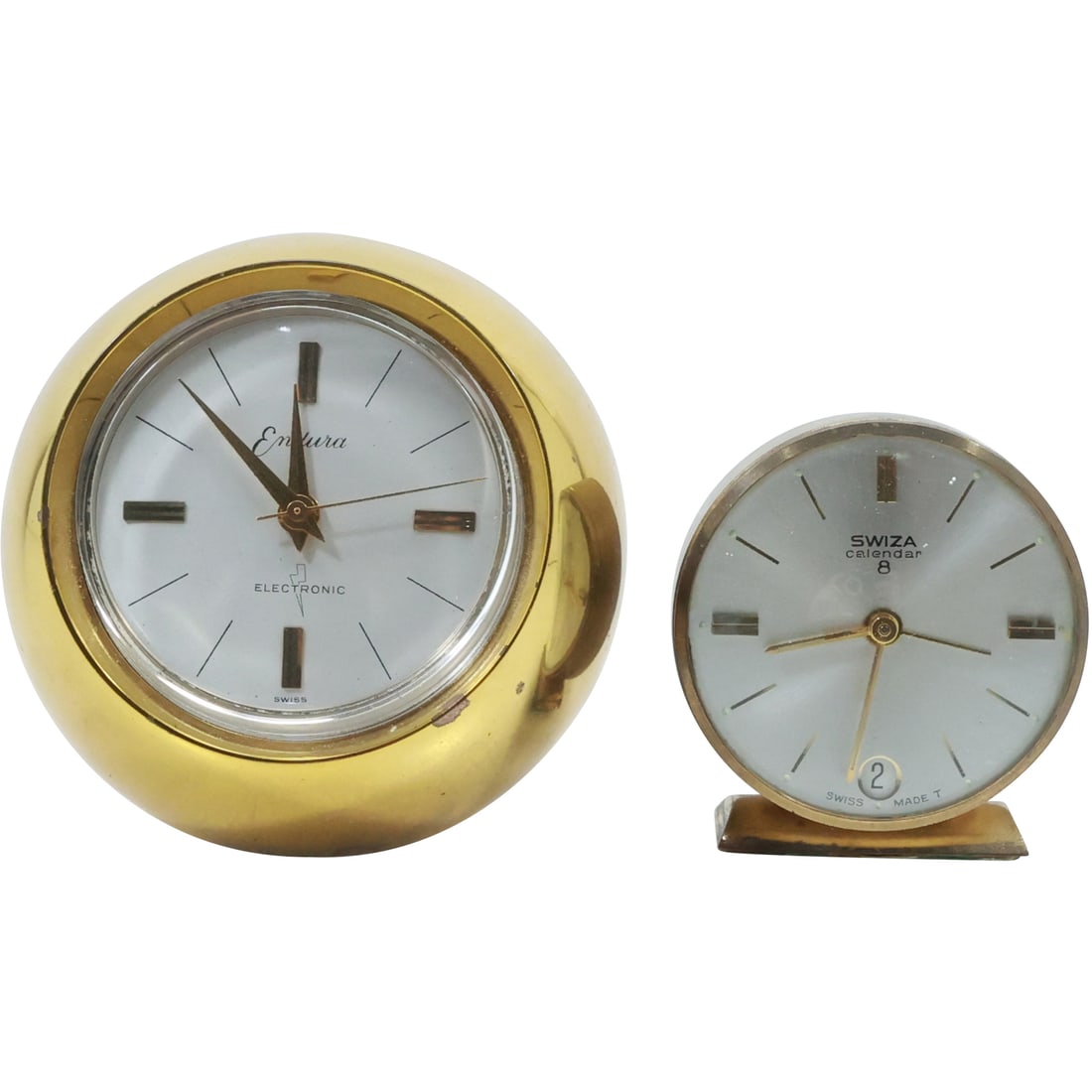 2 Vintage Desk Clocks "Sphere" Endura and Round Swiza (1 of 20)