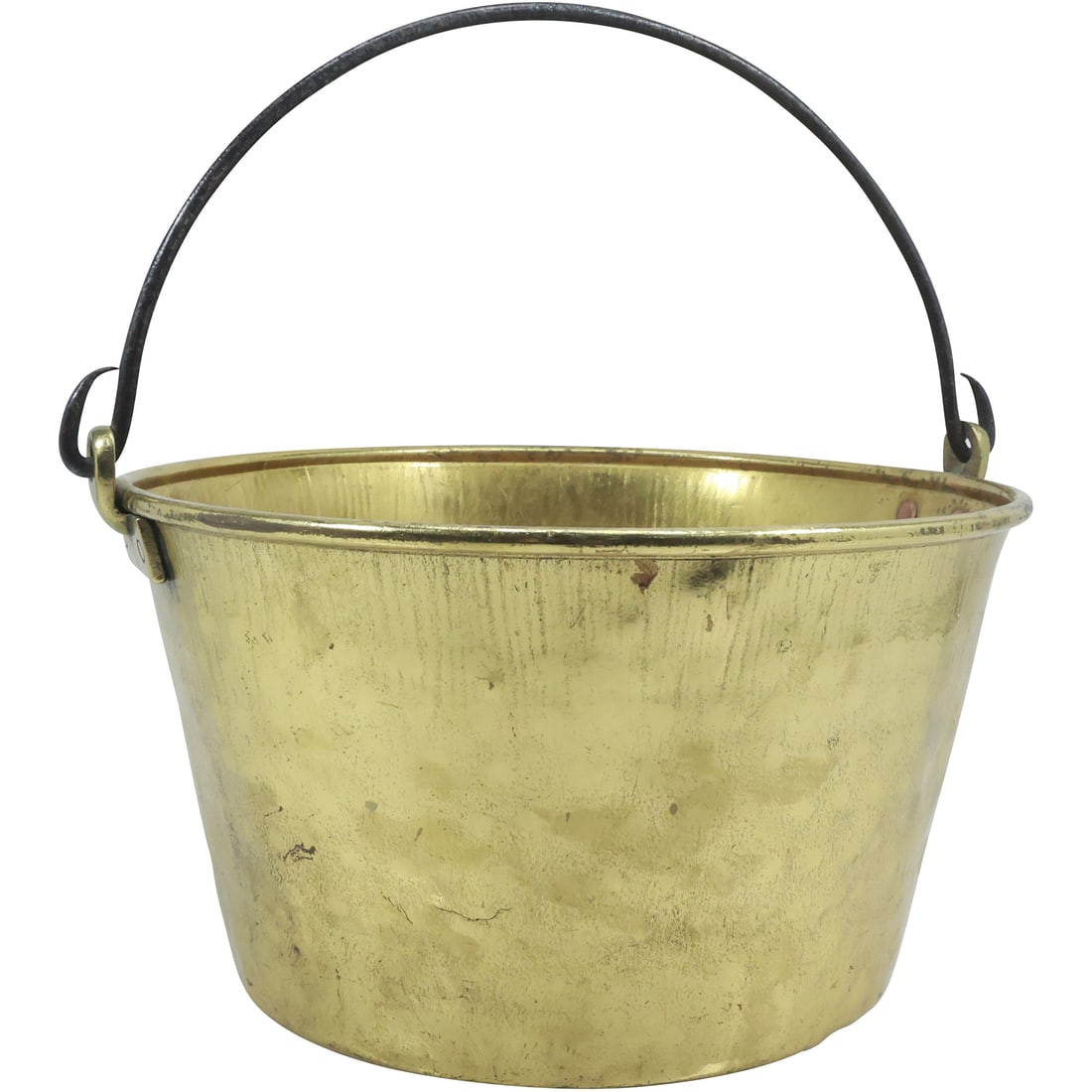 Antique Brass Pail with Wrought Iron Bail Handle 14 in. diameter (1 of 19)