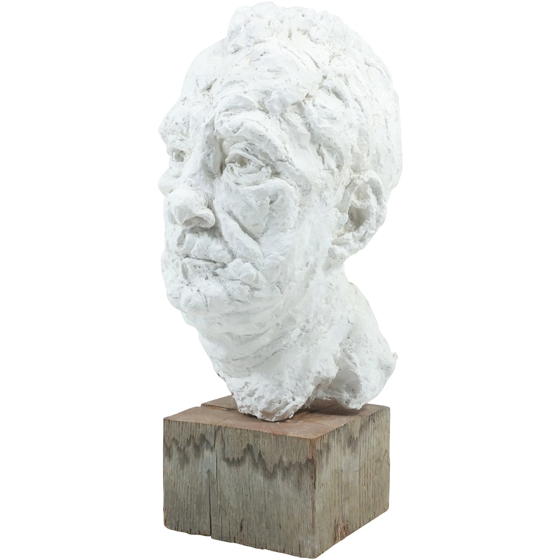 Head of a Man Sculpture Mounted on Wood Base - Hard White Composition 18.25 in. height (1 of 16)