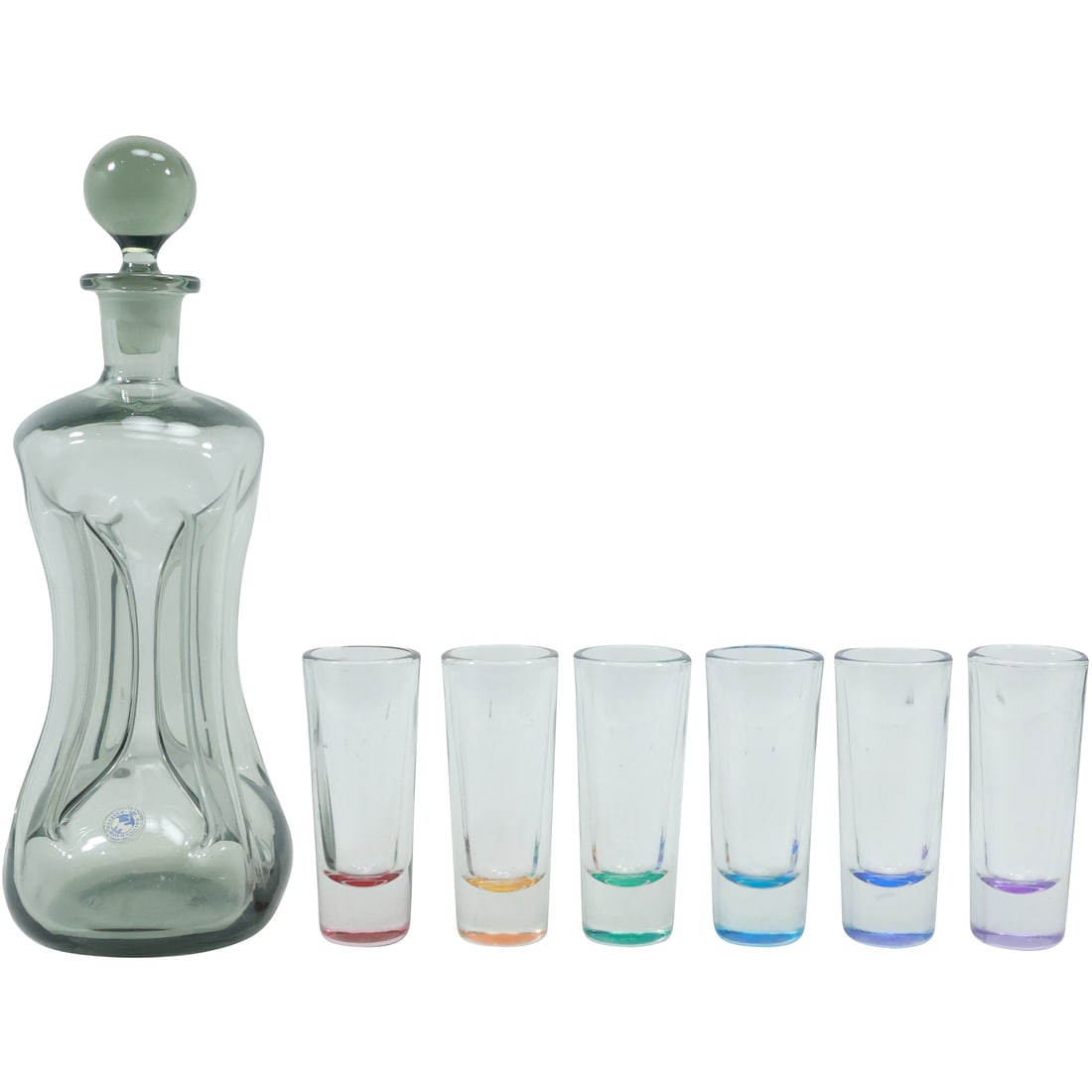 Kastrup Holmegaard Smoked Glass Pinched Sides Liquor Decanter with 6 Crisa Vodka Glasses (1 of 20)