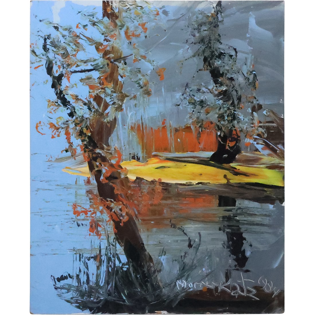 Morris Katz 1984, Jewish American, Acrylic Painting on Board, Lake Landscape: Morris Katz 1984, Jewish American, Acrylic Painting on Board, Lake Landscape. size: 20 in. x 16 in.