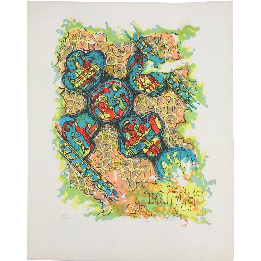 BOURGES, Abstract Colorful Signed Artist Proof Lithograph, Modernism Musicians (1 of 20)