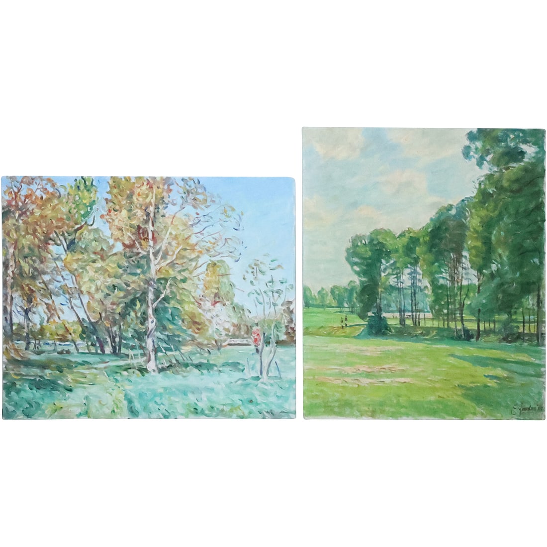 [2] Edmond Jordan, Oil on Board Paintings, Impressionism Landscapes: [2] Edmond Jordan, Oil on Board Paintings, Impressionism Landscapes. size: (20 x 24), (24 x 20). ARTIST IS EDMOND JORDAN aka Ned Jordan who was known for NJ and Maine Coastal Seascapes.