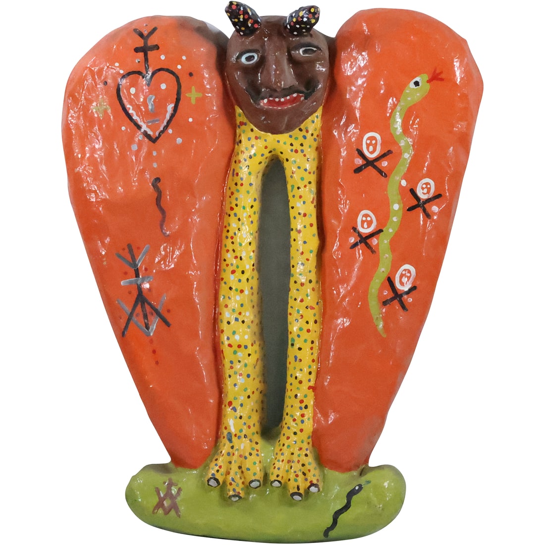 Attributed to Michel Sinvil. (Haitian, b.1949). Untitled Paper Mache Folk Art DEVIL Figure, Signed (1 of 20)