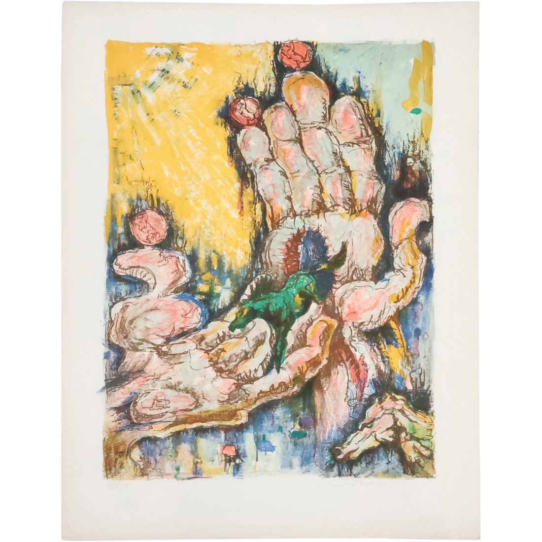 Colorful Vintage Surrealism Lithograph Signed Illegible and Numbered 28/150, Pencil Signed (1 of 20)