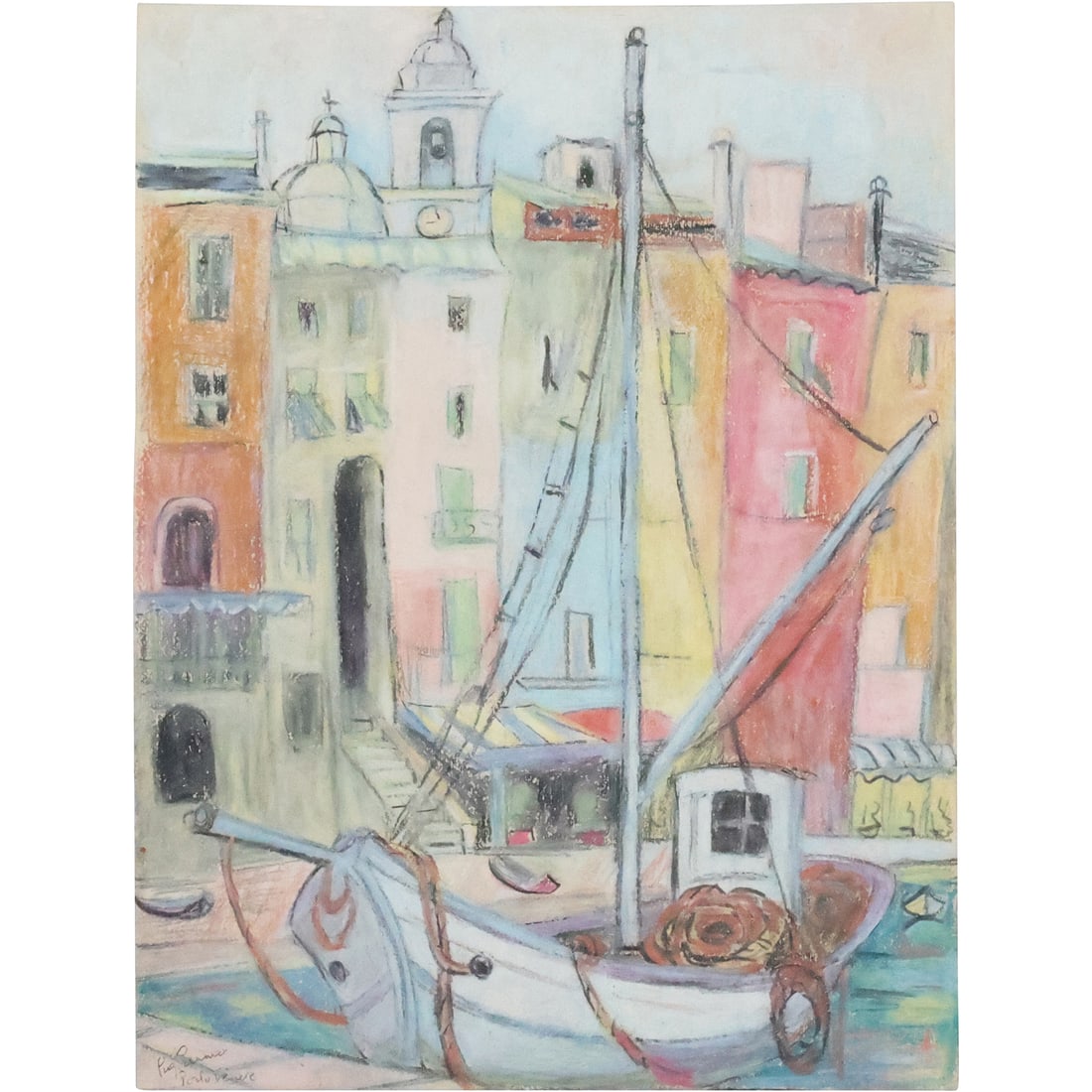Luis Pannier, Venetian Scene, Pastel Painting: Luis Pannier, Venetian Scene, Pastel Painting. size: 13.75 in. x 10.5 in.
