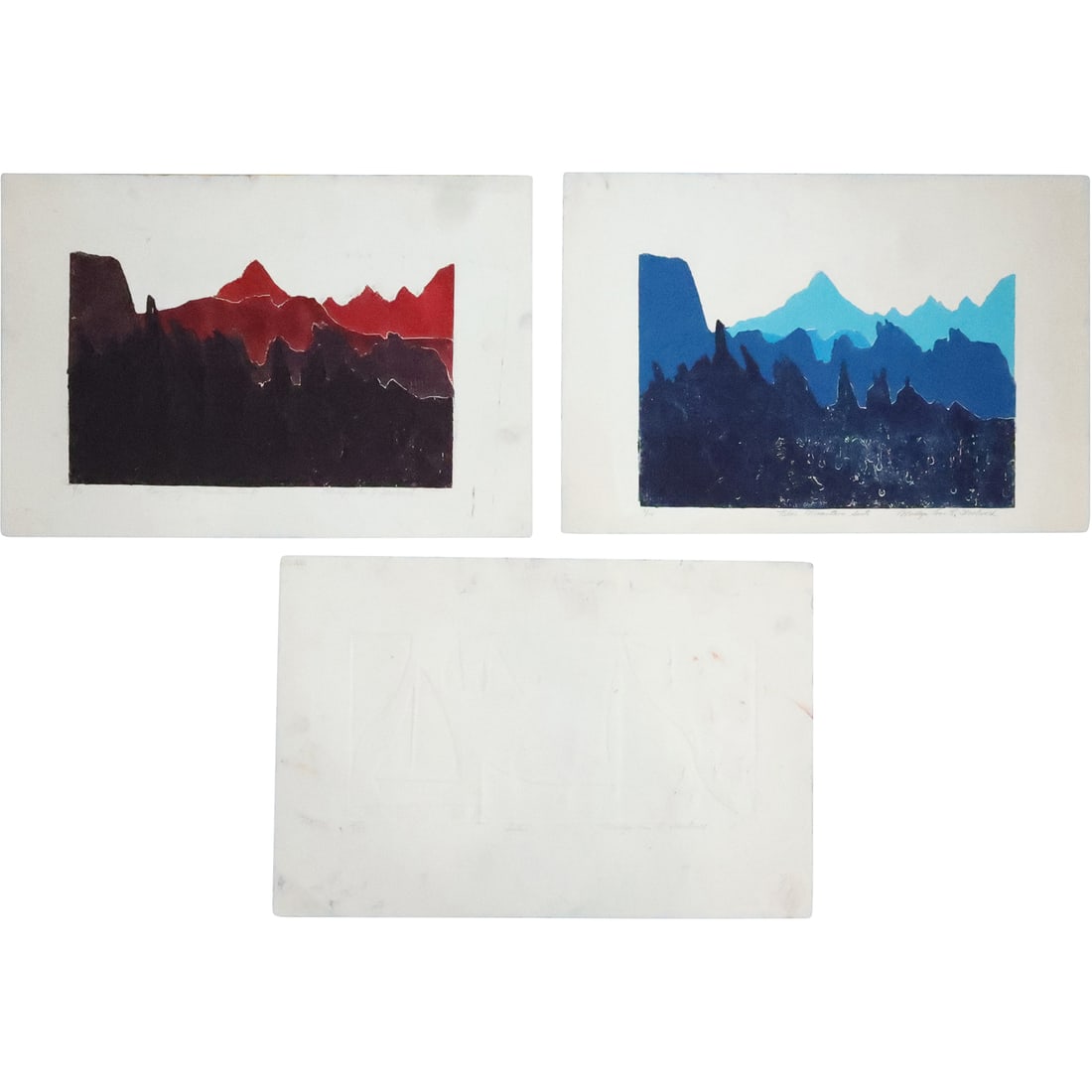 3 Artist Signed Mountains Lithographs Each a Different Color, all are signed, titled and numbered (1 of 20)
