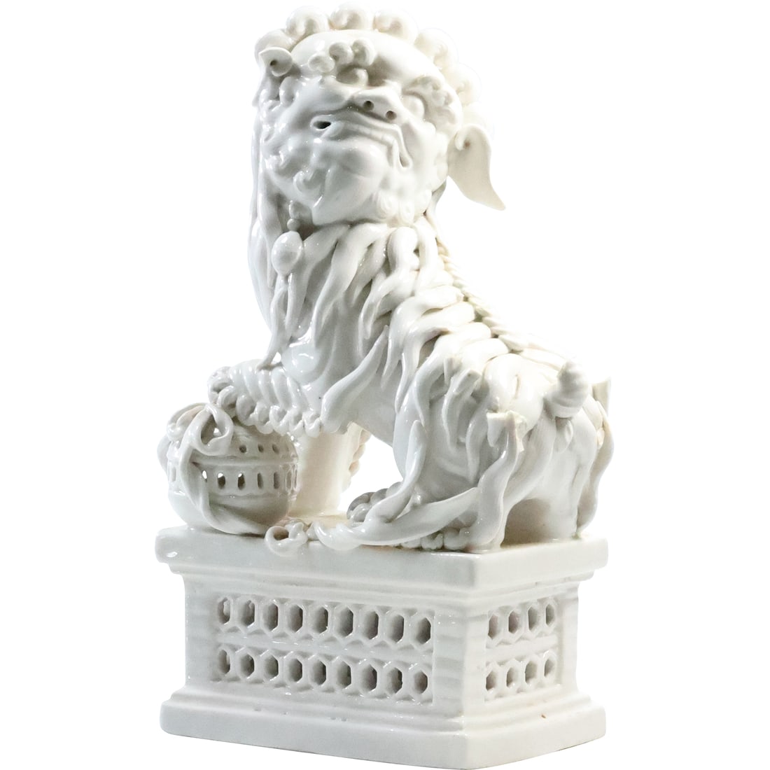Tall Chinese White Glazed Ceramic Buddhist Lion Foo Dog Temple Figure Statue 11 in. height (1 of 20)