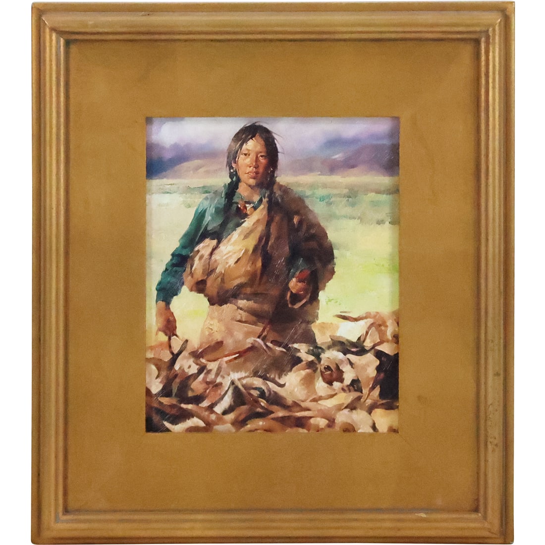 Native American Herder in Landscape textured print on board, Framed (1 of 20)