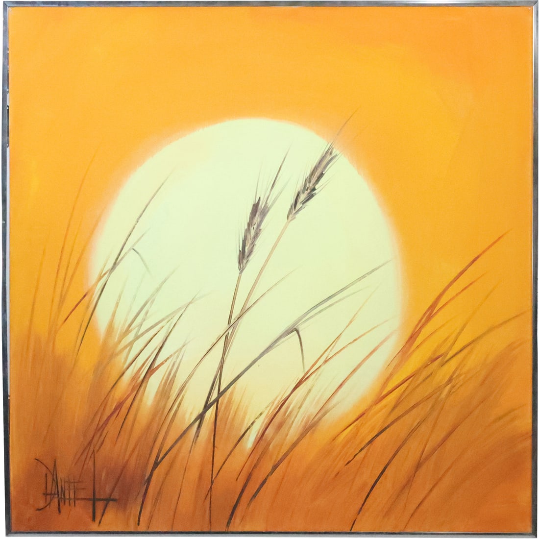 Signed Dante, Mid-Century Modern Oil on Canvas Painting Sunset Over Wheat Field, Framed (1 of 20)