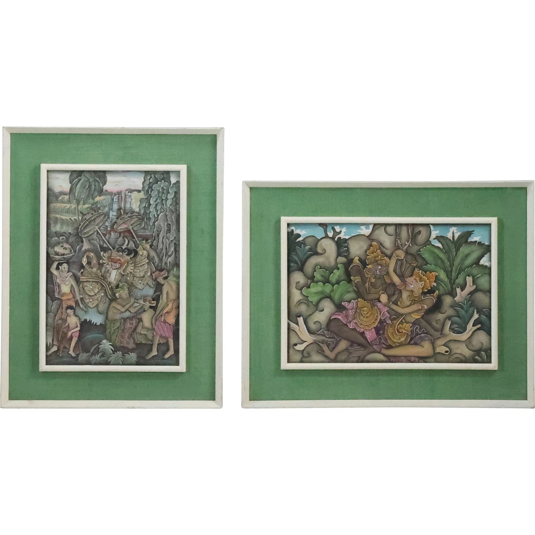2 Framed Haitian Artwork Busy Rain Forests Scenes Watercolor Paintings (1 of 20)