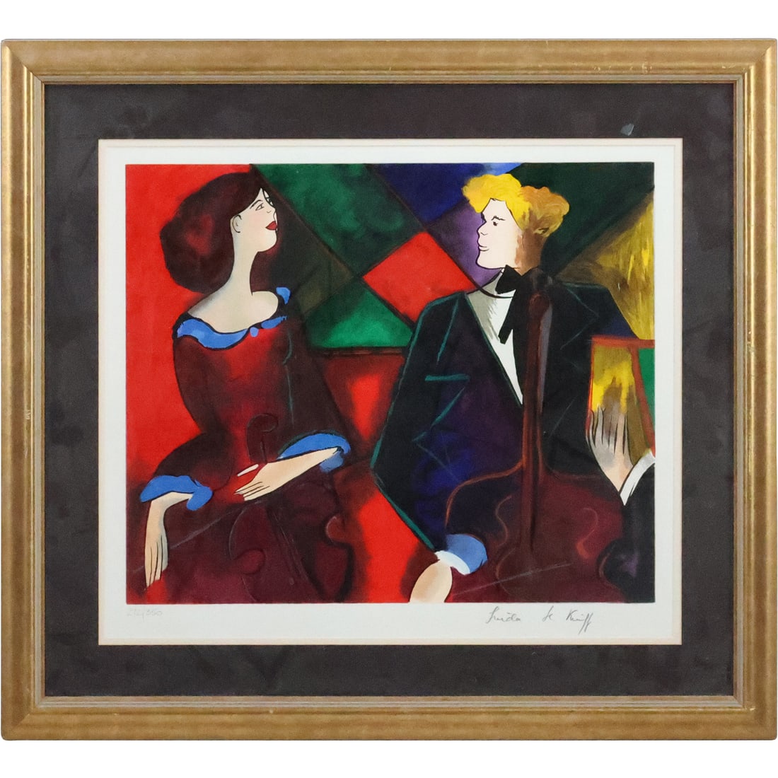 Linda Ke Kinff, Serigraph, #272/350 "Diana a la Contrebasse", Pencil Signed, Framed (1 of 20)