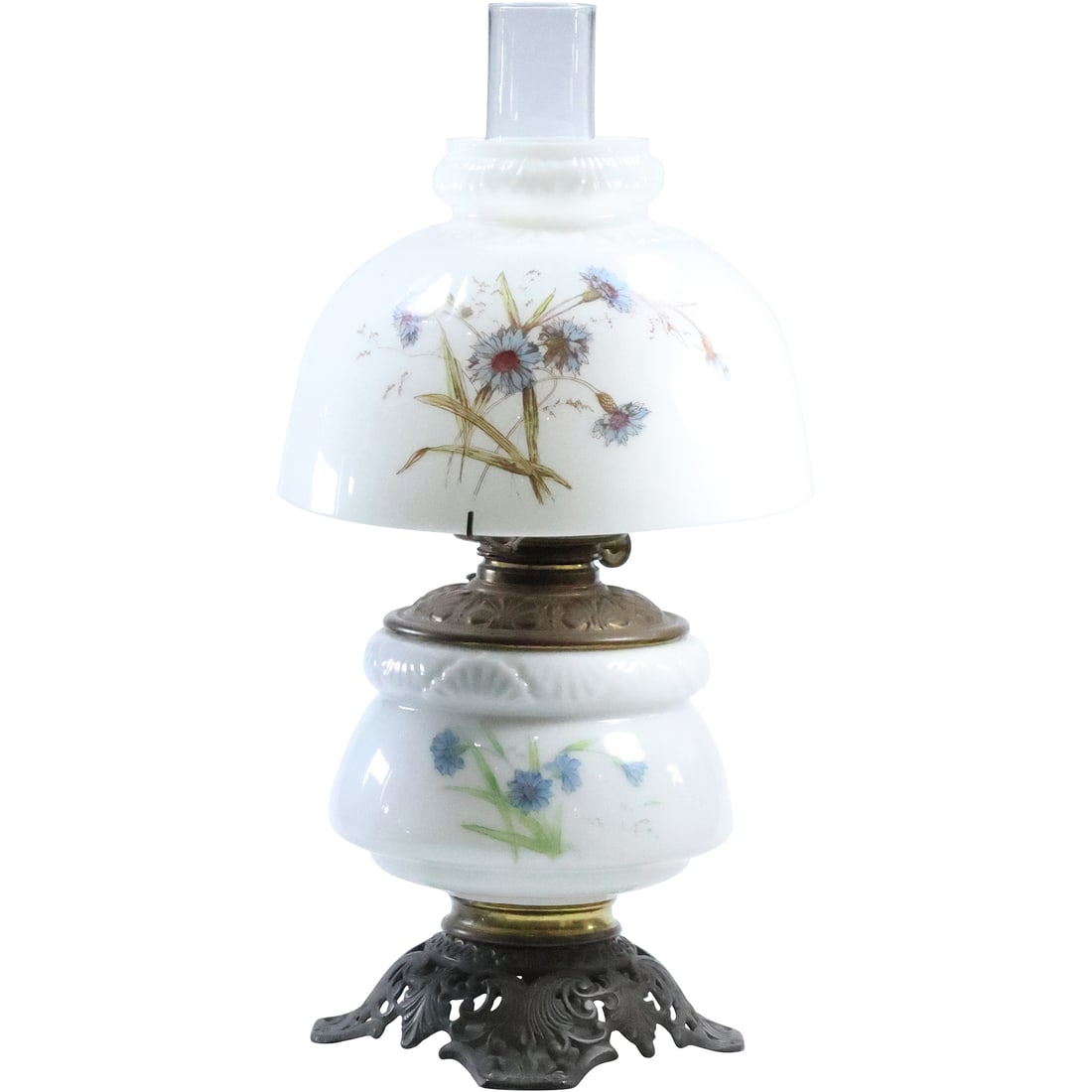 Circa 1890s Original Victorian Hurricane Oil Lamp Matching Bristol Glass Shade and Base (1 of 20)