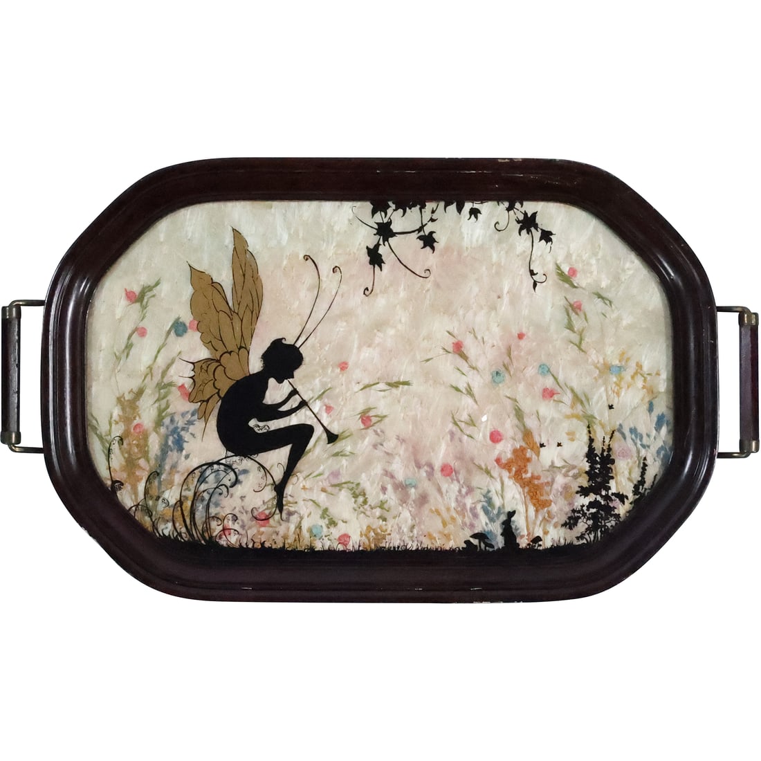 Circa 1930s Art Deco Serving Tray with Silouette Fairy Nymph and Dried Flowers 20 in. x 11.5 in. (1 of 20)