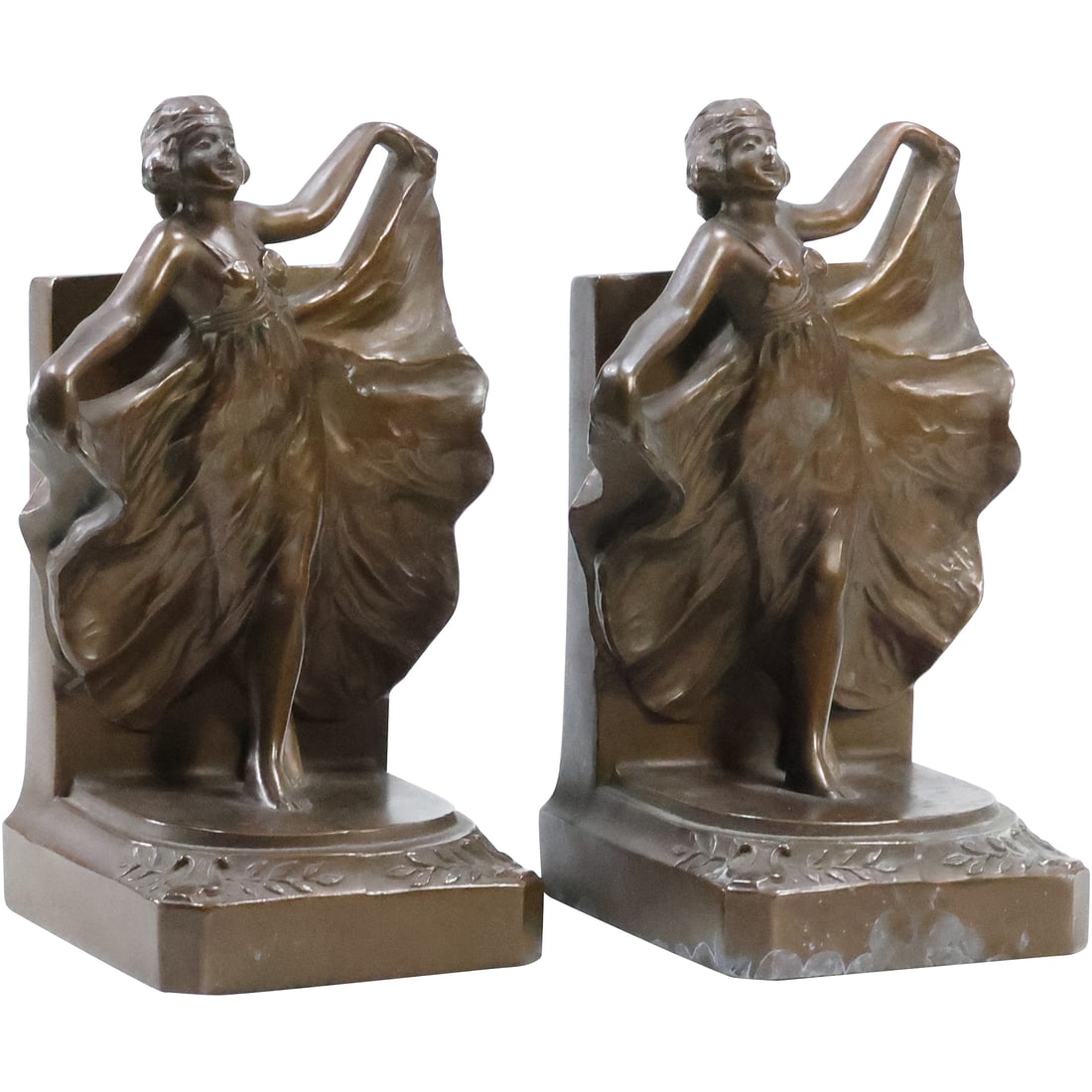 Pair Vintage Cast Metal Loie Fuller Art Deco Flapper Girl Figural Bookends in Bronzed Patina (1 of 19)