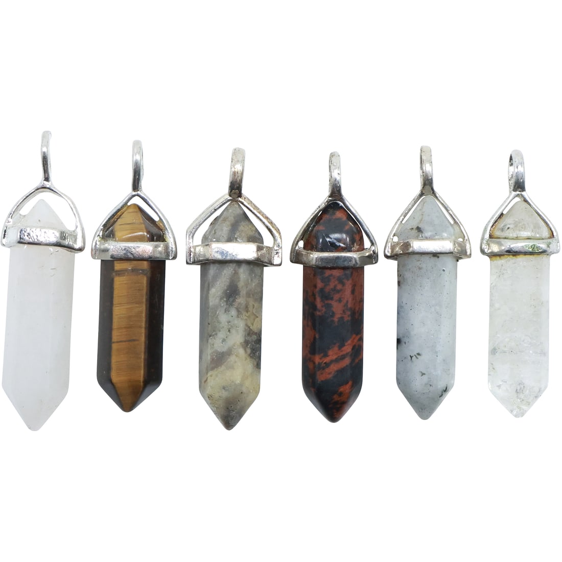 6 Assorted Stone Quartz Pendants: Rose Quartz, Agate, Tiger's Eye 1 1/2 in. x 1/2 in. (1 of 20)