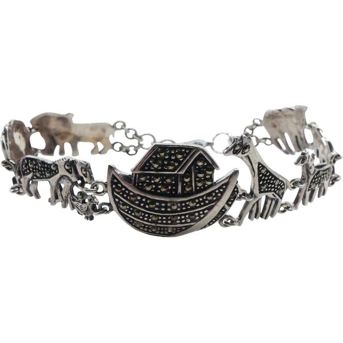 .925 A Sterling Silver and Marcasites Noah's Ark Bracelet 7 1/2 in. x 3/4 in. (1 of 15)