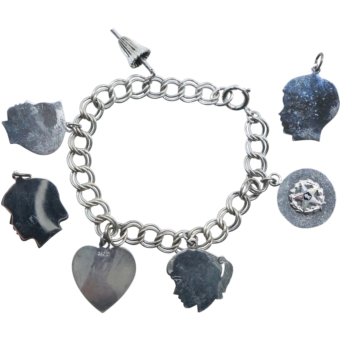 Sterling Silver Charm Bracelet with 6 Sterling Silver Charms: Sterling Silver Charm Bracelet 7 in. x 3/8 in. with 6 Sterling Silver Charms 1 x 3/4 in. to 3/4 in.