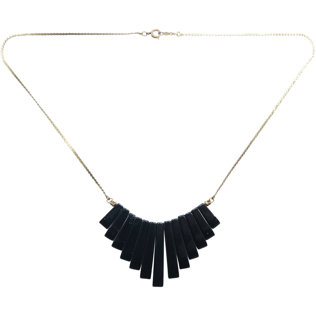 marked NYC 12K GF Black Onyx Graduated Piano Keys Necklace 15 in. x 1 1/4 in. to 1/2 in.: marked NYC 12K GF Black Onyx Graduated Piano Keys Necklace 15 in. x 1 1/4 in. to 1/2 in.