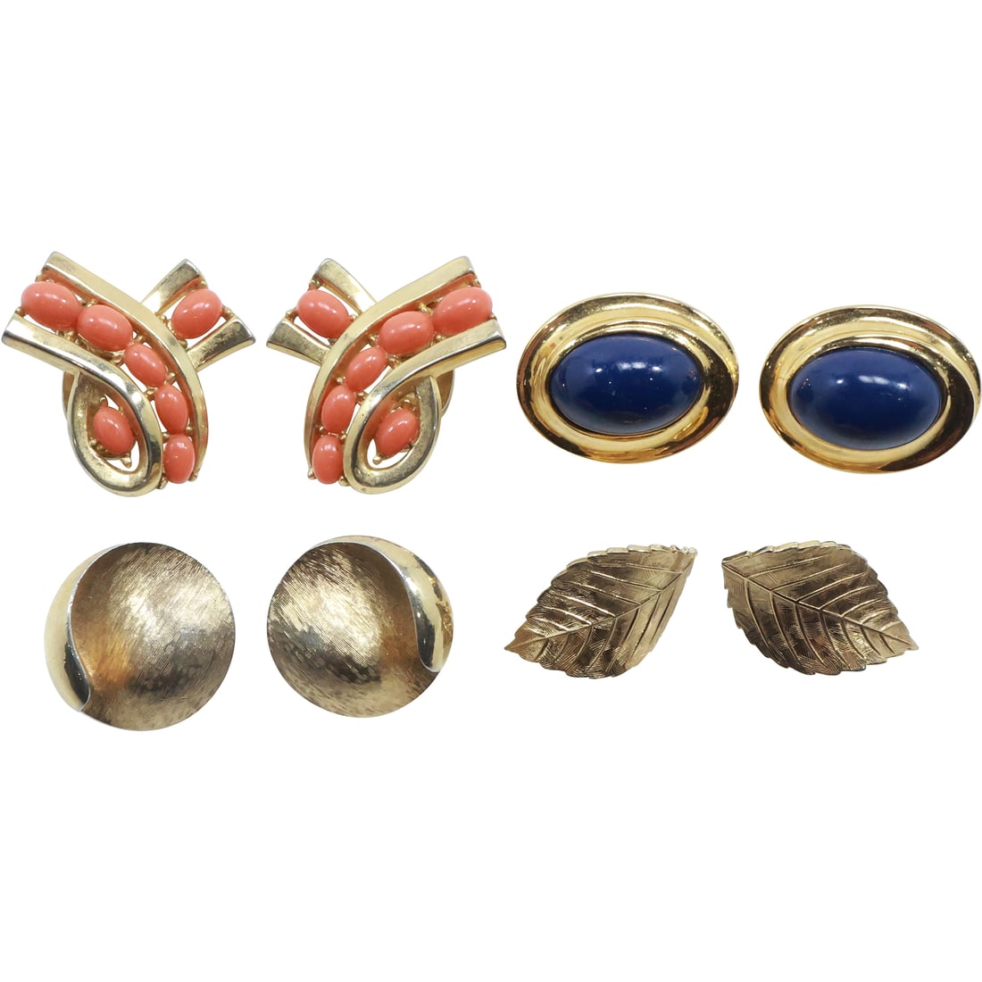 Pair Givenchy Gold Tone with Blue Stone Pierced Earrings; Crown Trifari with Faux Coral Earrings (1 of 20)