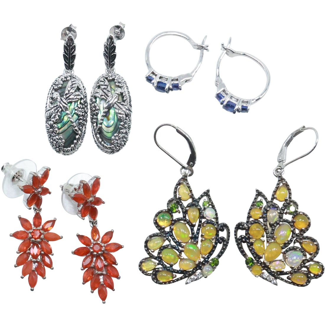 4 Pairs Sterling Silver Earrings : STS .925 Butterfly, CFJ .925 Abalone Dragonfly, STS .925 Orange (1 of 20)