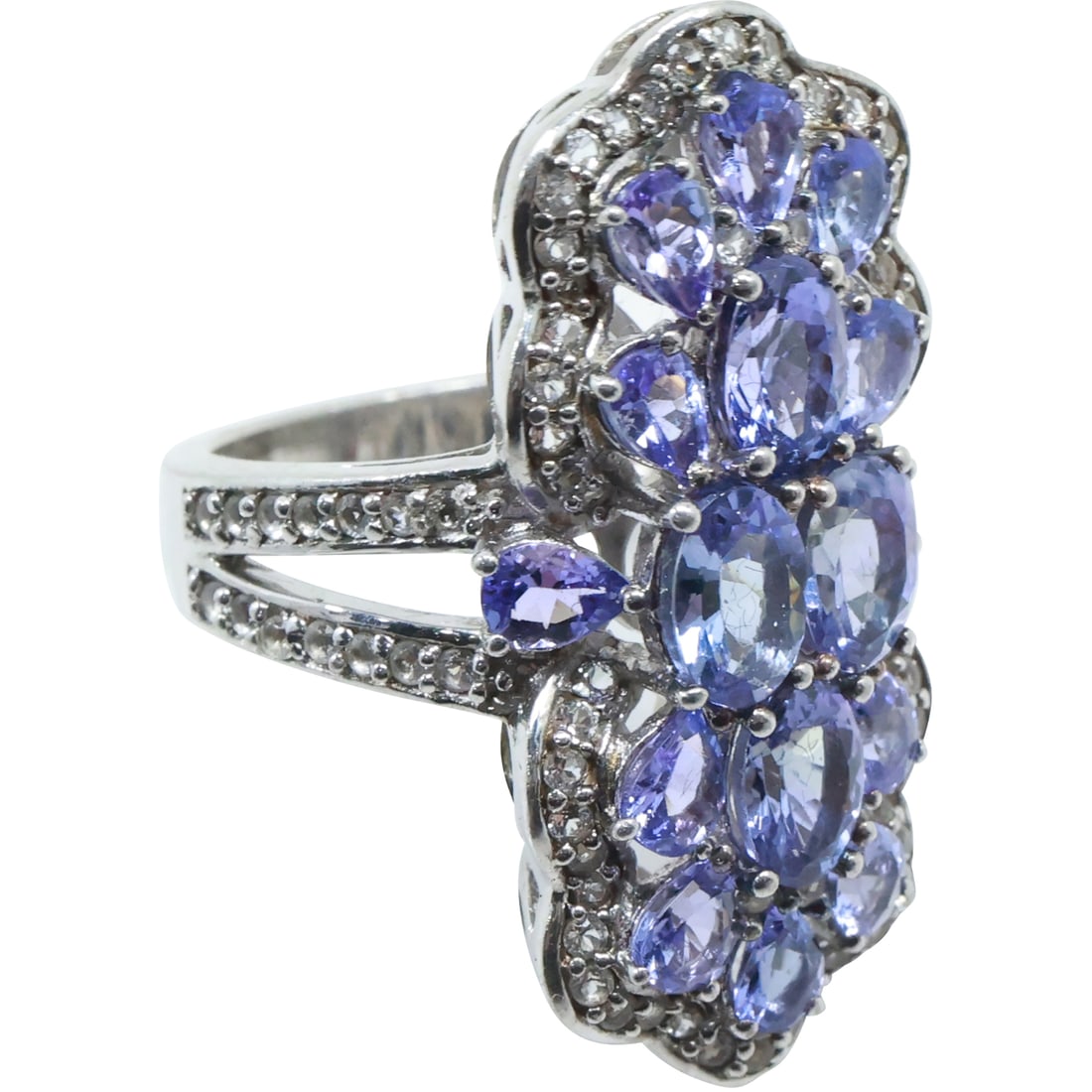 Sterling Silver with Tanzanite and CZ Ring Size 5.5 , 7/8 in. x 1 1/4 in. (1 of 17)