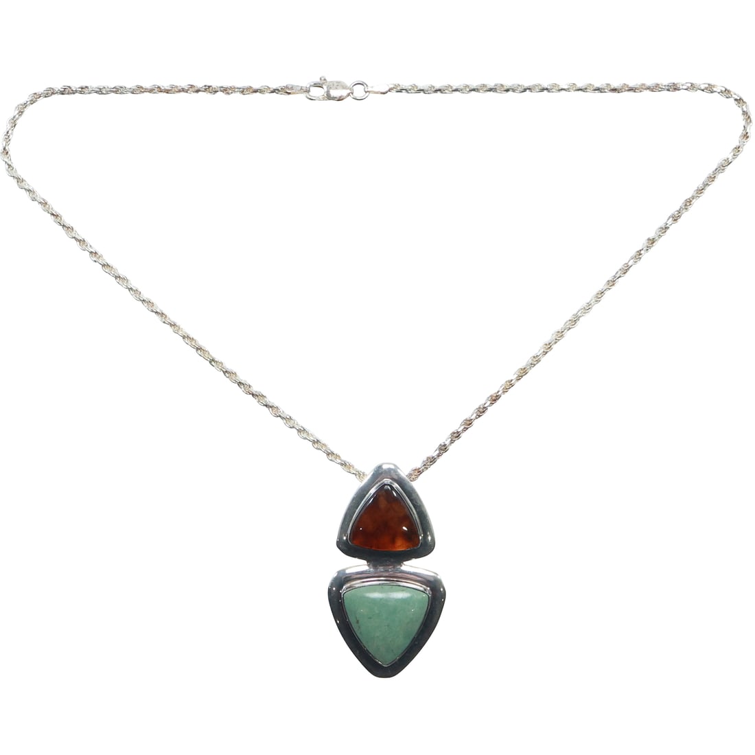.925 Sterling Silver Amber and Green Agate Pendant Necklace on .925 Sterling 16 in. Rope Chain (1 of 14)