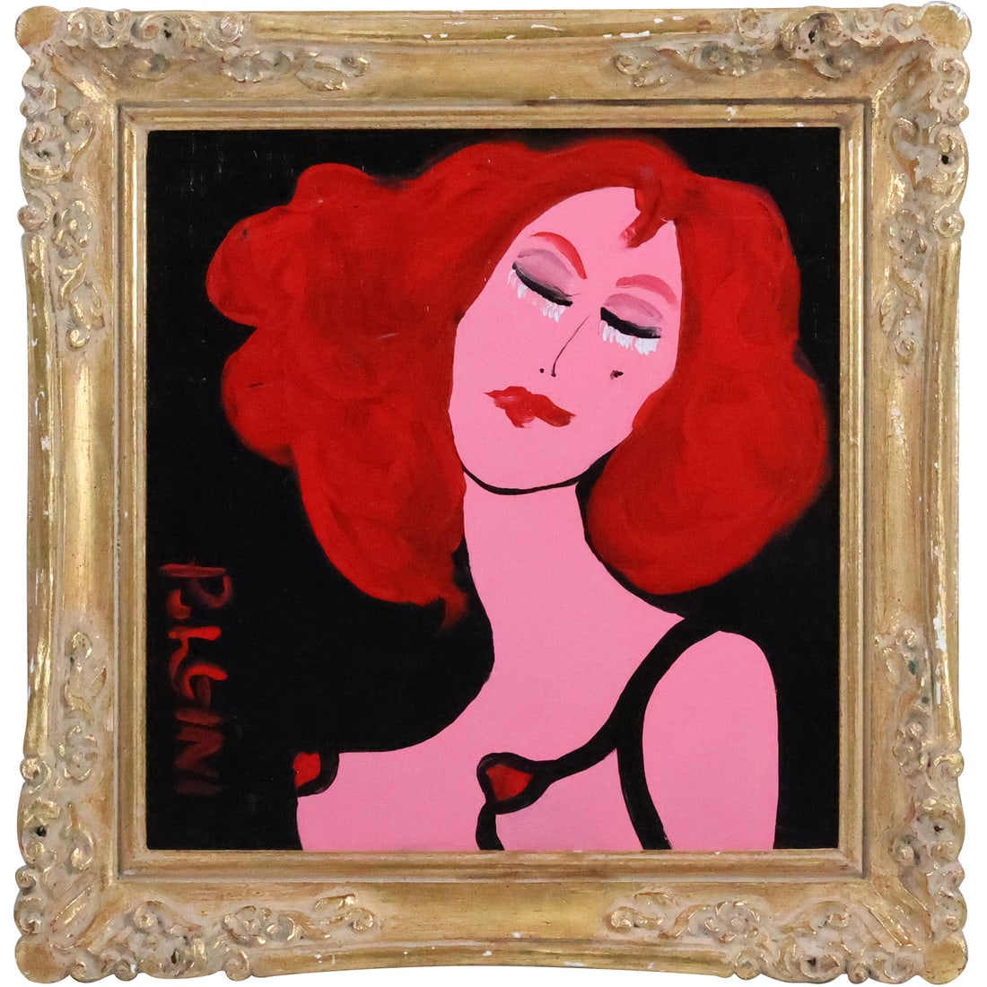 Thomas Pulgini, American, Oil Painting on Board, Abstract Woman Red Head, Signed Framed (1 of 20)