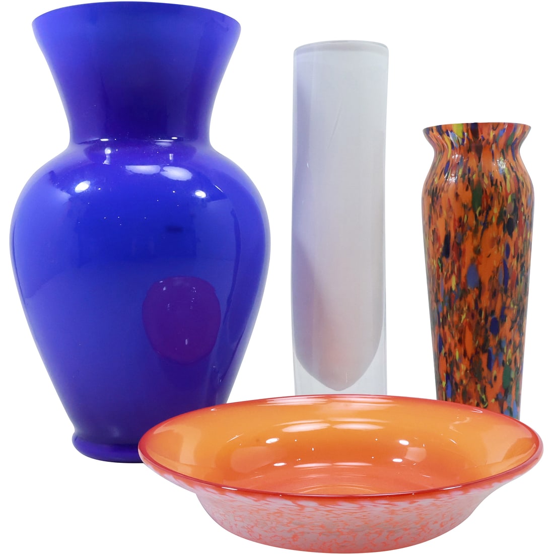 4 Assorted Mid-Century Modern Colored Art Glass Vases and Bowl (1 of 20)