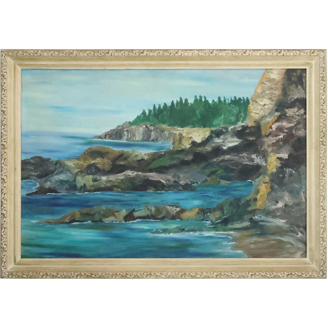 E M Connell 1955, Oil on Board Painting Maine Coastal Seascape, Framed (1 of 20)